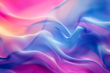 Vivid abstract wavy background in a fusion of pink and blue hues with a silky, fluid appearance. - obrazy, fototapety, plakaty