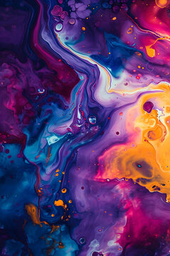 abstract painting with purple, and blue colors, liquid light emulsion, Close up, fluorescent colors (AI Generative)