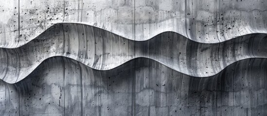 A monochrome photograph showcasing an urban design pattern of waves on a concrete wall, creating a striking visual arts display with a symmetrical and artistic appeal