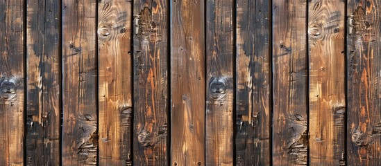 A closeup shot showcasing the intricate pattern of brown wooden planks on a hardwood fence, stained with wood stain to enhance the natural beauty of the wood