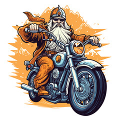 Old king ride a motorbike in retro style. 