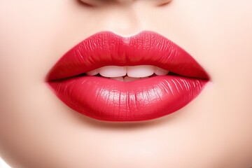 Obraz premium Photorealistic female lips with red lipstick