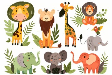 Vector set of cute and funny african animals stock illustration
