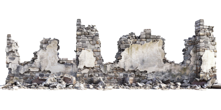 destroyed Castle wall, isolated object.