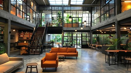 A co-working space hosting entrepreneurs from diverse industries and backgrounds, fostering a community of innovation