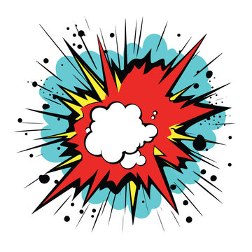 Pop art comic style explosion icon with room 