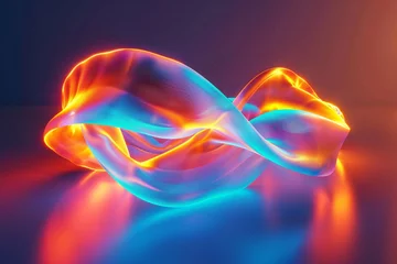 Zelfklevend Fotobehang 3D render of perfect shape in neon orange and blue, with futuristic energy concept © Ghulam