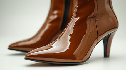 Chic Shiny Brown Booties With Pointed Toes And Zipper