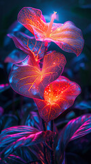 Alien flora, luminescent petals, thriving in acidic soil, vivid colors popping against a dark sky Realistic, with a soft backlight, creating a mysterious glow Lens flare effect adding a touch of magic