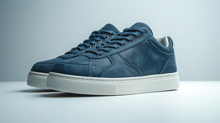 Classic Navy Suede Sneakers With White Contrasting Sole