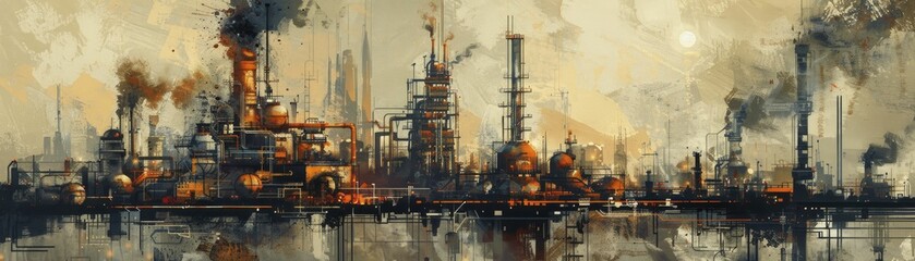 Circular Industrial Landscapes feature abstract earthy tones in sustainable processes, harmonizing with nature's hues. - obrazy, fototapety, plakaty