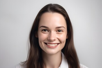 Fototapeta premium A woman with long brown hair smiling at the camera