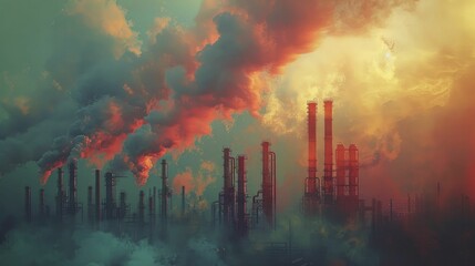 From Pollution to Solution. Abstract Skies Clearing Over Industrial Landscapes. - obrazy, fototapety, plakaty