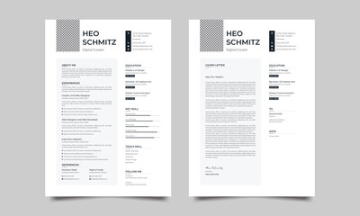 Clean Two Column Resume and Cover Letter Layout Set - obrazy, fototapety, plakaty