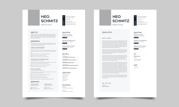 Clean Two Column Resume and Cover Letter Layout Set