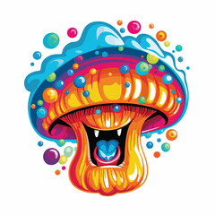Rainbow mushroom inside distorted smile emoji face
