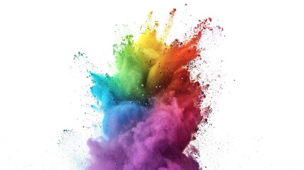 Colorful Rainbow Holi Paint Color Powder on White Background. Explosion, Splash, Creative, Spray, Coloured, Abstract, Dust, Colors, Isolated
