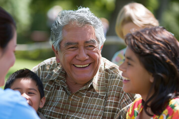 Joyful Grandfather with Family in a Sunny Park