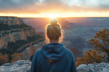 Traveler Contemplating Grand Canyon at Sunset