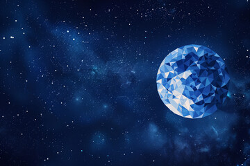 Obraz na płótnie Canvas A polygonal night sky, where each star is a bright, glowing polygon against a deep indigo background, with a large, luminous polygonal moon.