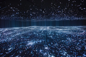 A shimmering field of light particles, simulating a starry night sky, where each particle is a soft shade of silver, pale blue, or gentle purple  - obrazy, fototapety, plakaty