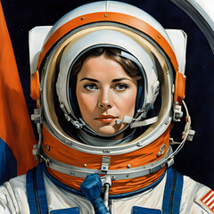 Female astronaut in space