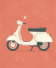 Minimalist Retro Scooter Vector Illustration on Red Background