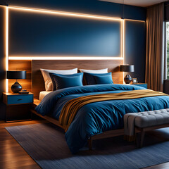 Contemporary Bedroom Design with Stylish Blue Accents
