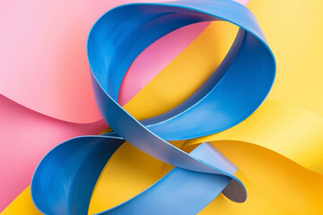 Blue abstract 3D design against a yellow and pink background