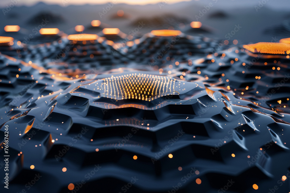 Wall mural futuristic hexagon hud element in a 3d landscape with big data concept