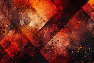 Fiery abstract background with geometric shapes and metallic effects