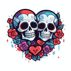 Romantic skulls with heart shape illustration for t