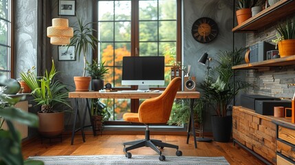Capture the essence of modern work dynamics with images of home offices, a fusion of professionalism and homely comfort, reflecting the evolving work landscape. 
