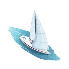 Sailing yacht on the open sea top view vector illus