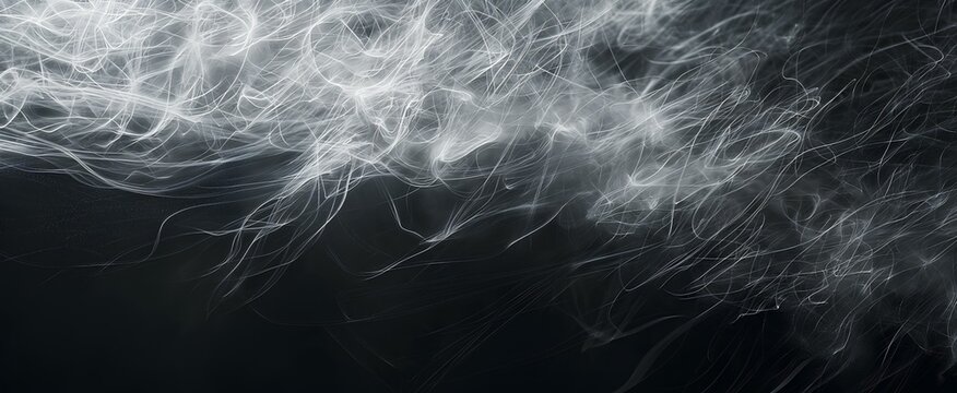 abstract texture clear white blending onto a pich black background. generative AI