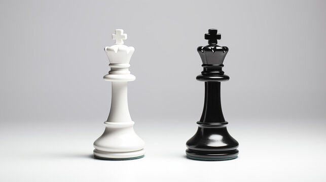 Staunton chess pieces, black and white king side by side