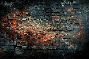 Red and black brick wall with grunge texture, dark edgy background for industrial interior design. Brickwork backdrop, copy space for loft style home decor, Halloween or Friday 13th holiday