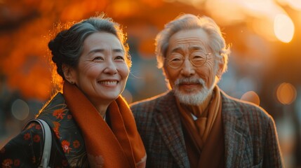 Middle-aged individuals radiate joy under the sunset, advocating mental stability and self-care. A picturesque testament to mindfulness and mental health awareness.
 - obrazy, fototapety, plakaty