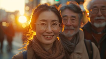 Amid golden sunset glow, middle-aged faces radiate genuine joy, symbolizing mental stability, mindfulness, self-care. This image champions mental health dialogue, fostering acceptance, understanding.
 - obrazy, fototapety, plakaty