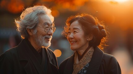 In the golden glow of sunset, smiling elders exude a sense of fulfillment and vitality, highlighting the importance of emotional well-being in later life.
