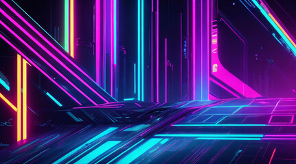 "Abstract digital glitch neon lights - Neon colors flicker and distort in a glitchy digital display, creating a futuristic and dynamic aesthetic, great for cyberpunk-inspired designs or electronic mus