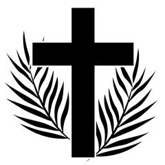 A vector illustration of a cross wil palms