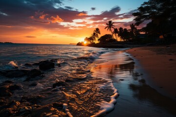 Beautiful sunset over palm trees on a tropical beach