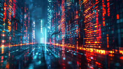 Absolutely! Here's a description for an image with abstract binary code:

Blue digital binary code forms a futuristic pattern on a dark backdrop