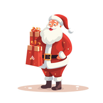 Severe Santa Claus with a bag of gifts in hand flat