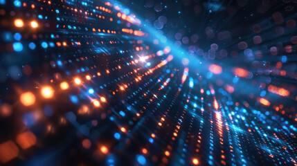 Glowing digital data tunnel in binary code for a tech concept backgroundFestive party background with sparkling disco lights and a blurred blue glow