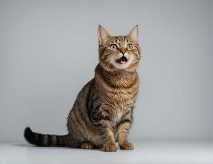 Obraz premium portrait of scottish straight cat on gray background.