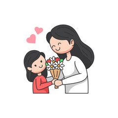 Daughter giving flowers to her mom