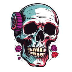 Skeleton head and microphone illustration for t-shi