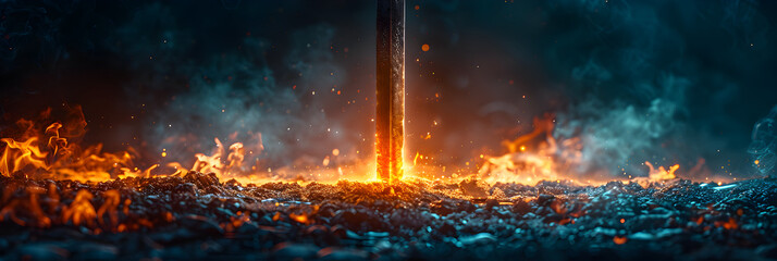  A flaming sword stuck in a stone. Flames and smo ,
Illustration of sword
 - obrazy, fototapety, plakaty